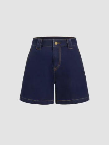 Dehnbare Cider-Denim-Mittelfalz-Taschenshorts