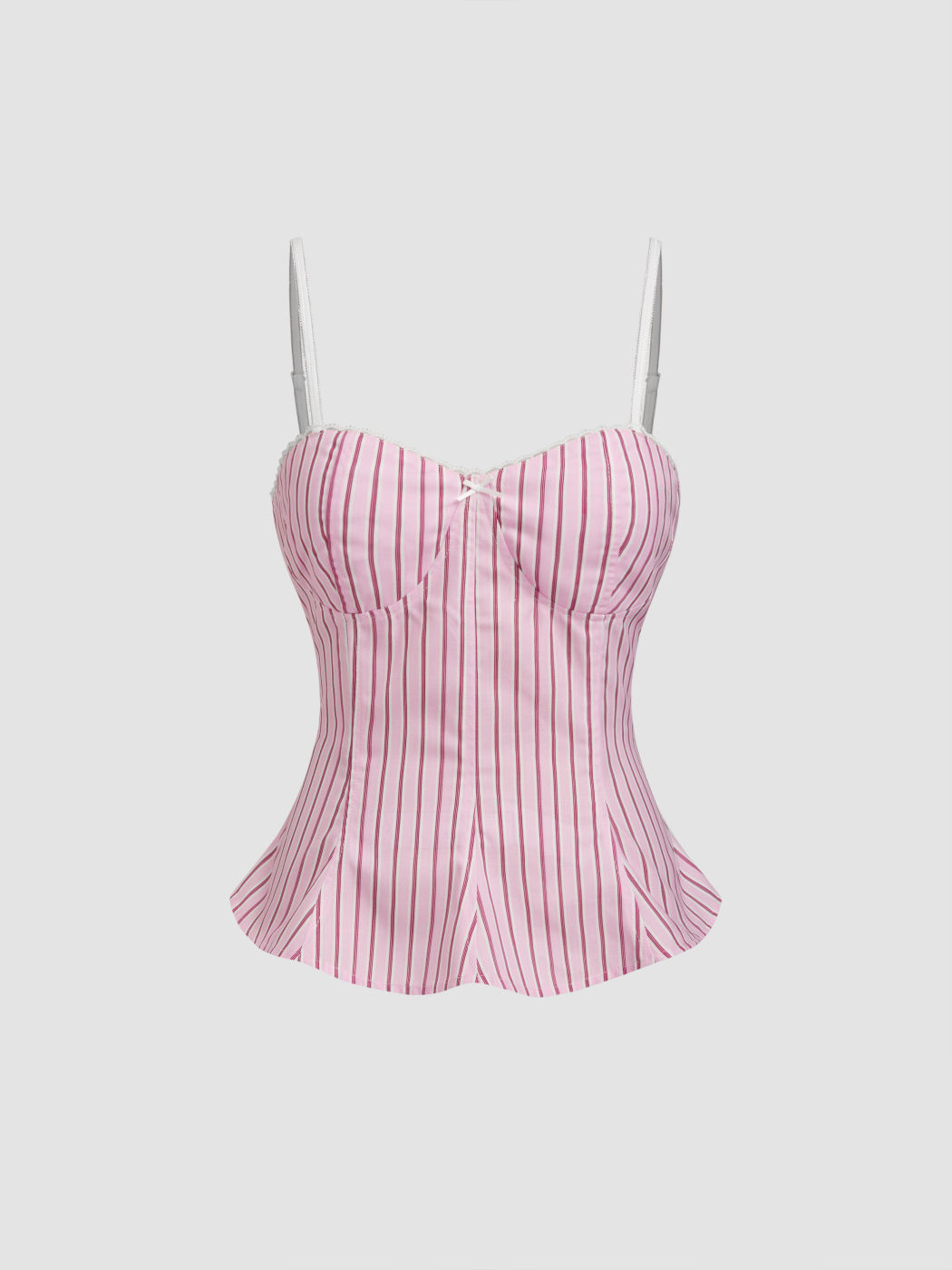 Sweetheart Stripe Bowknot Ruffle Hem Cami Top