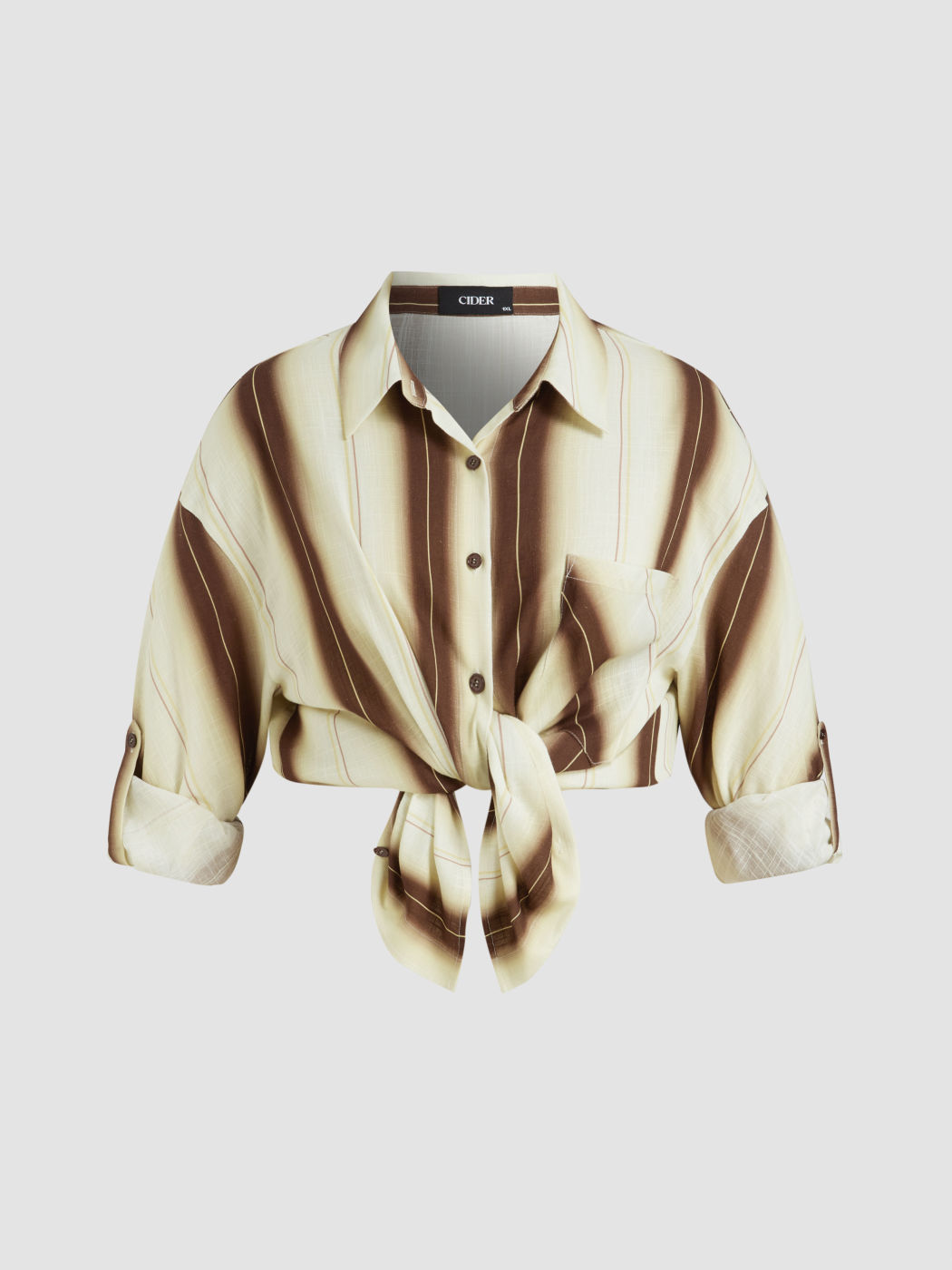 Linen-blend Collar Stripe Shirt Curve & Plus