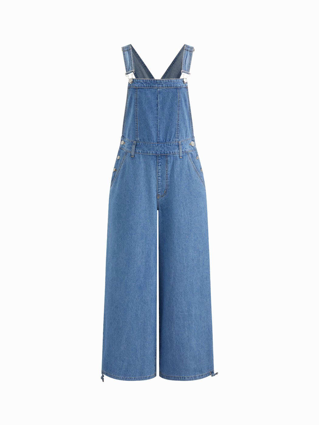 Denim Drawstring Buckle Up Jogger Wide Leg Jumpsuit