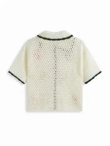 Strickkragen, floral, ausgehöhlt, durchsichtiges, übergroßes Strickjacke