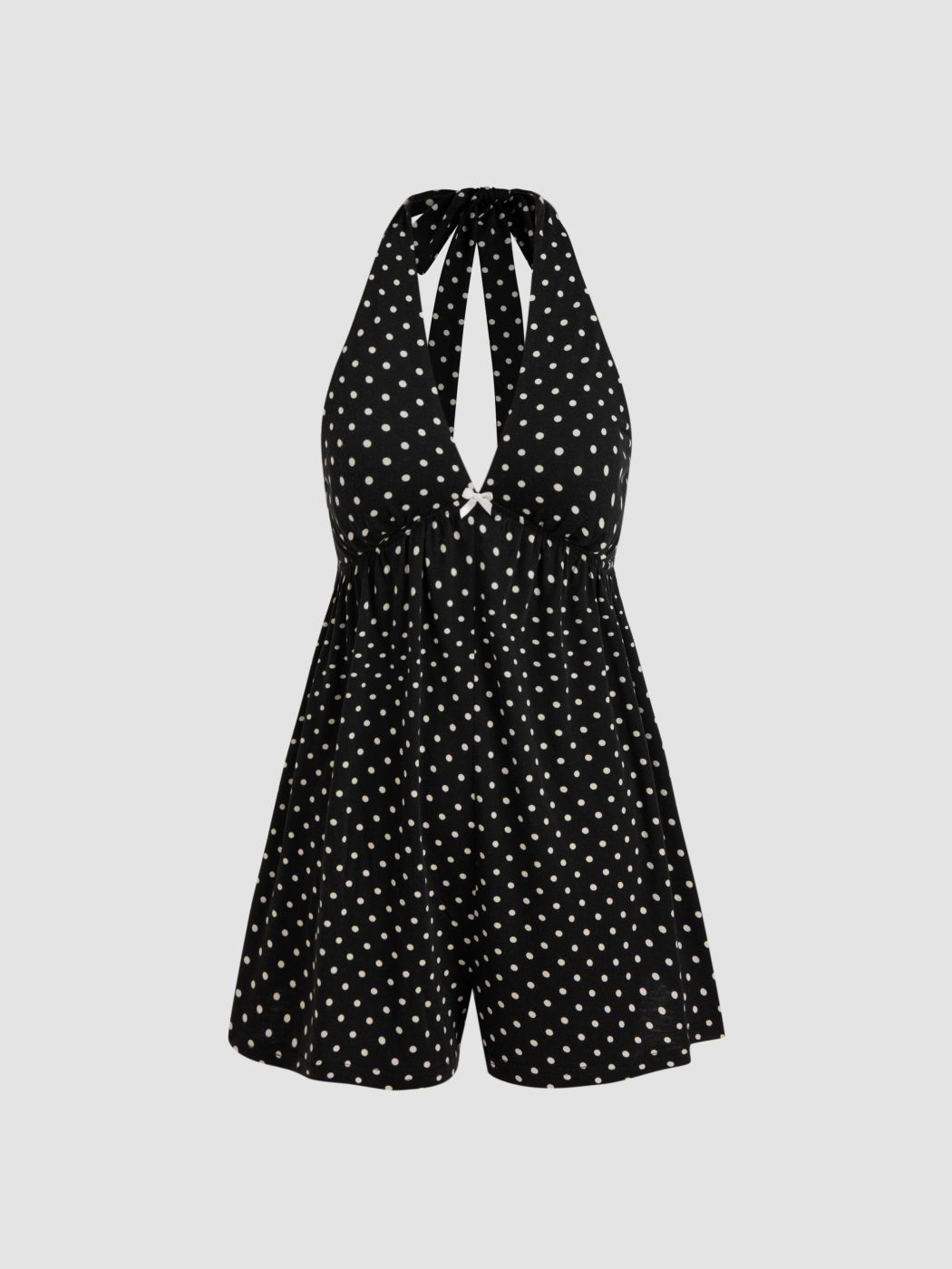 Halter Neck Bowknot Polka Dot Knotted Romper