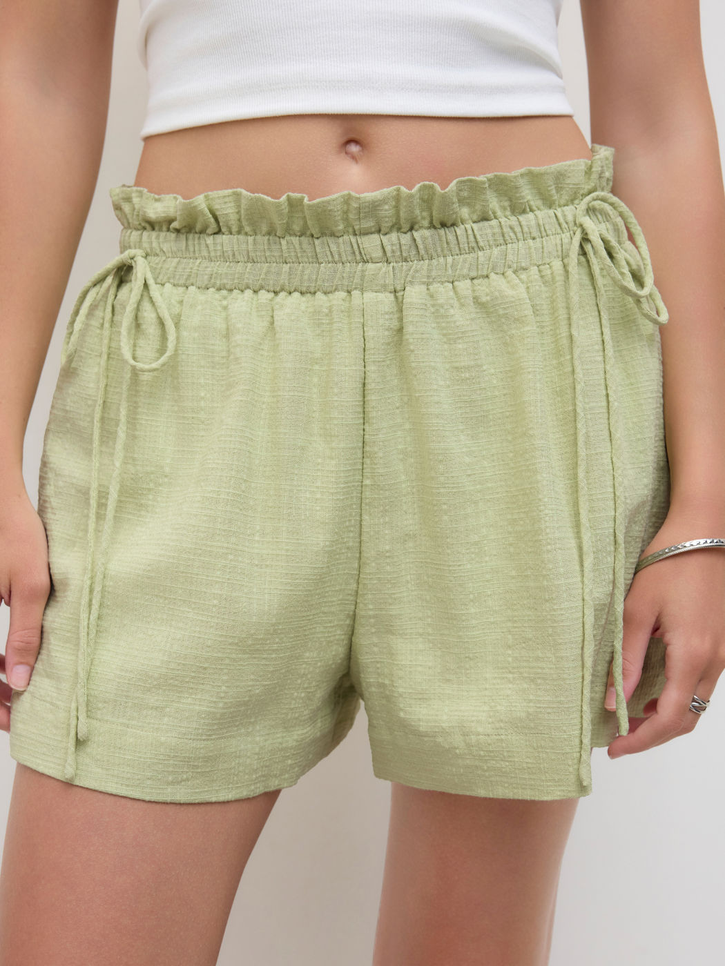 Cotton-blend Elastic Waist Knotted Shorts