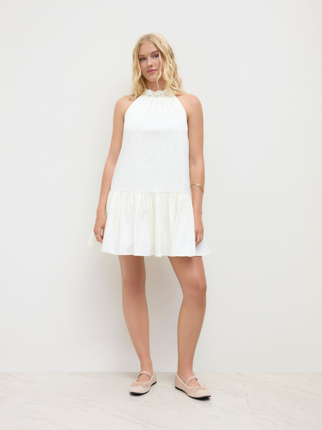 Halter Neckline Lettuce Trim Ruffle Mini Dress