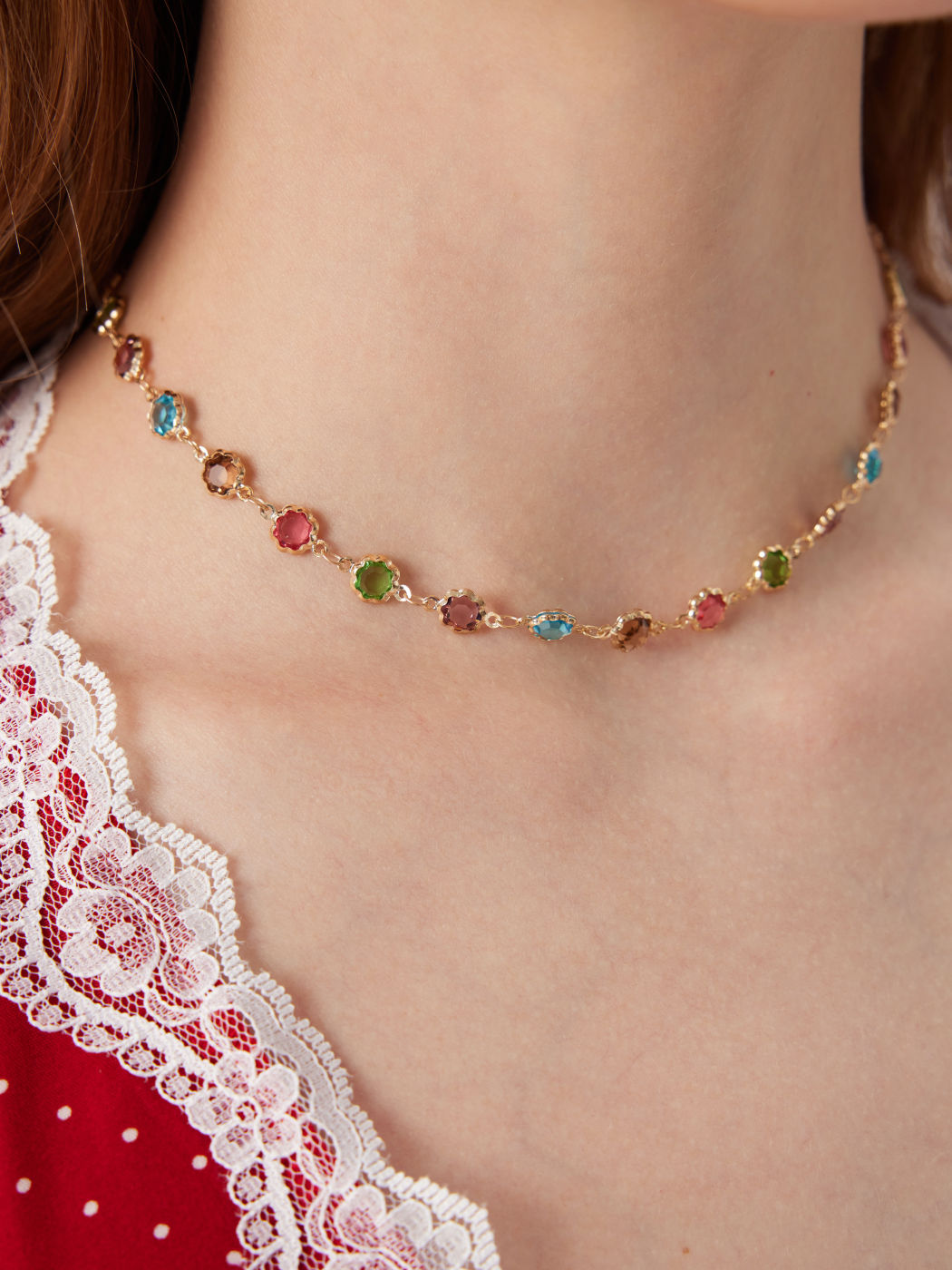 COLORFUL RHINESTONE CHAIN NECKLACE