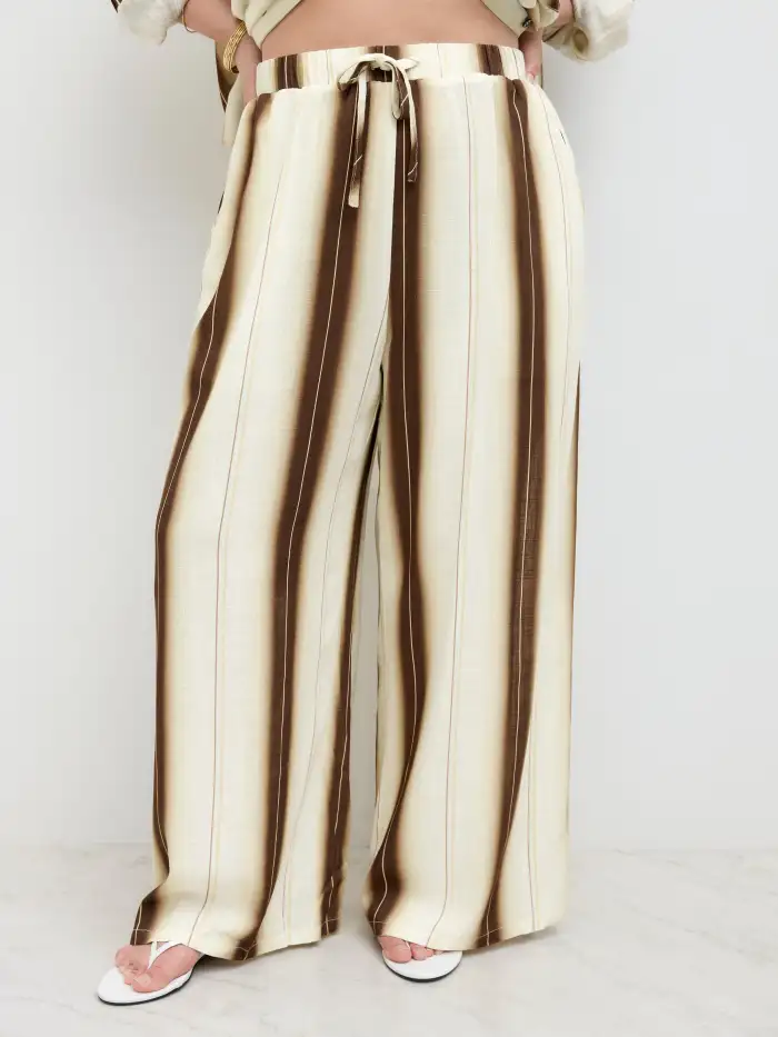 Linen-blend Collar Stripe Shirt Curve & Plus