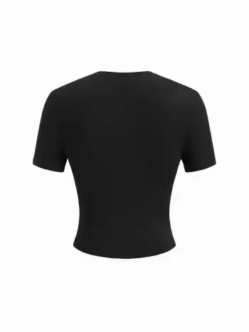 Round Neckline Rabbit & Duck Graphic Crop Tee