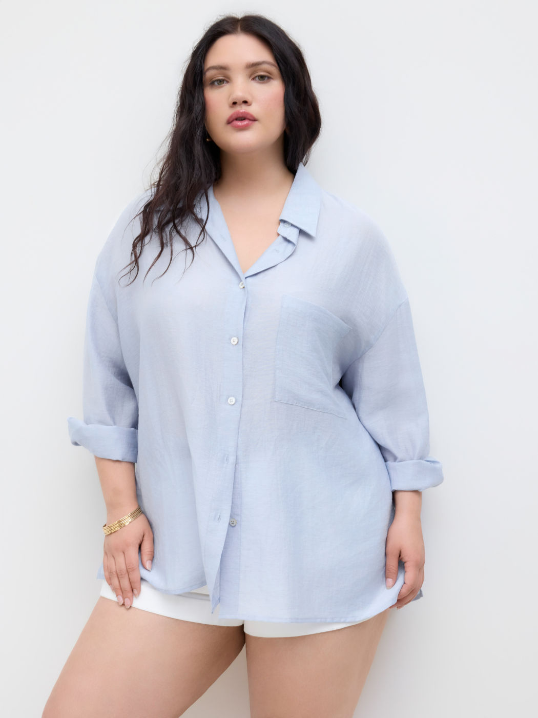 Linen-blend Collar Oversized Shirt Curve & Plus