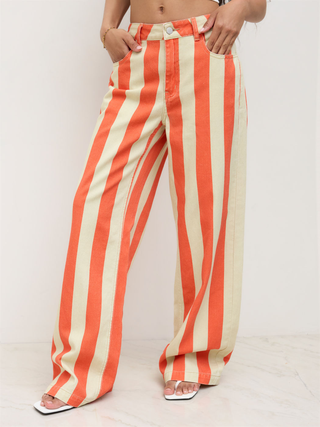 Cider Denim Low Rise Stripe Wide Leg Jeans