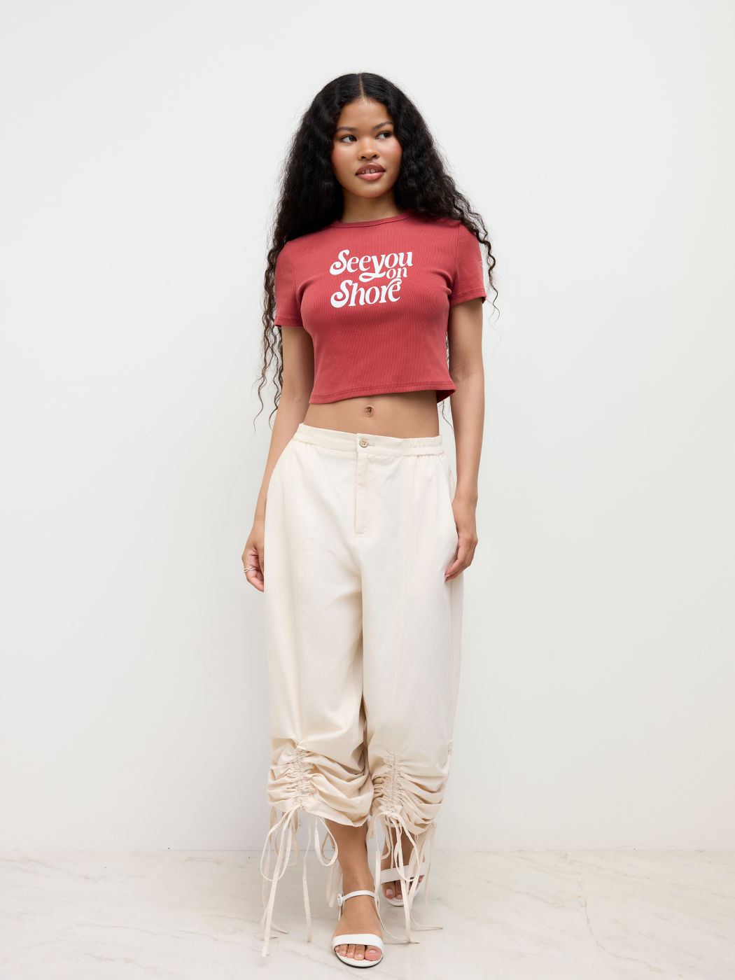 See You On Shore Cotton-blend Graphic Crop Tee