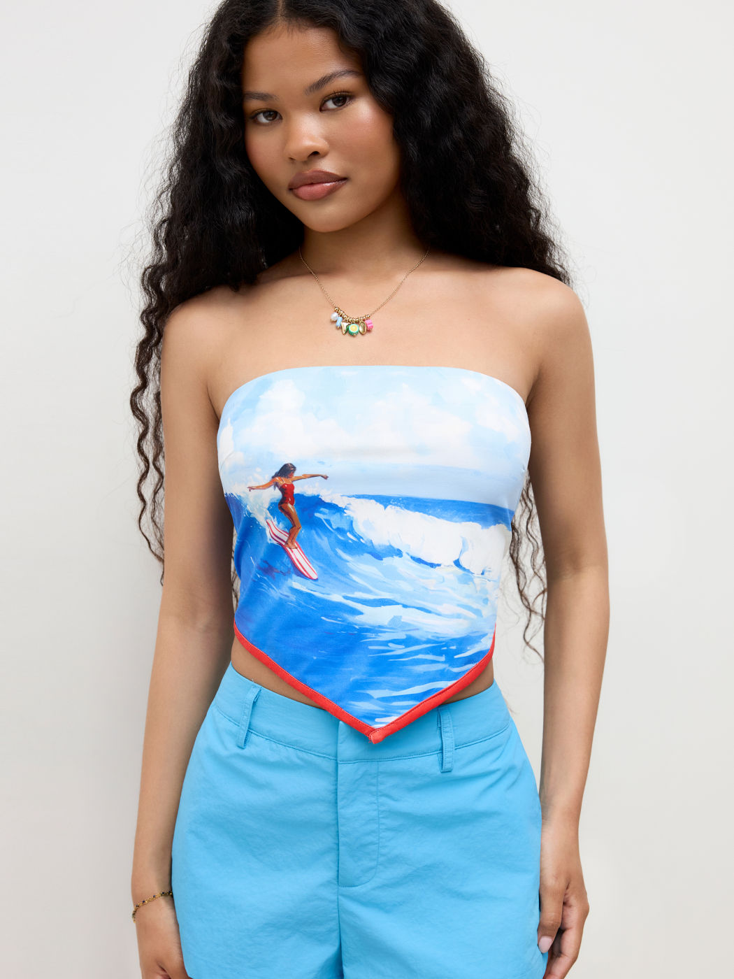 Surfing Girl Asymmetrical Hem Shirred Bandeau Top