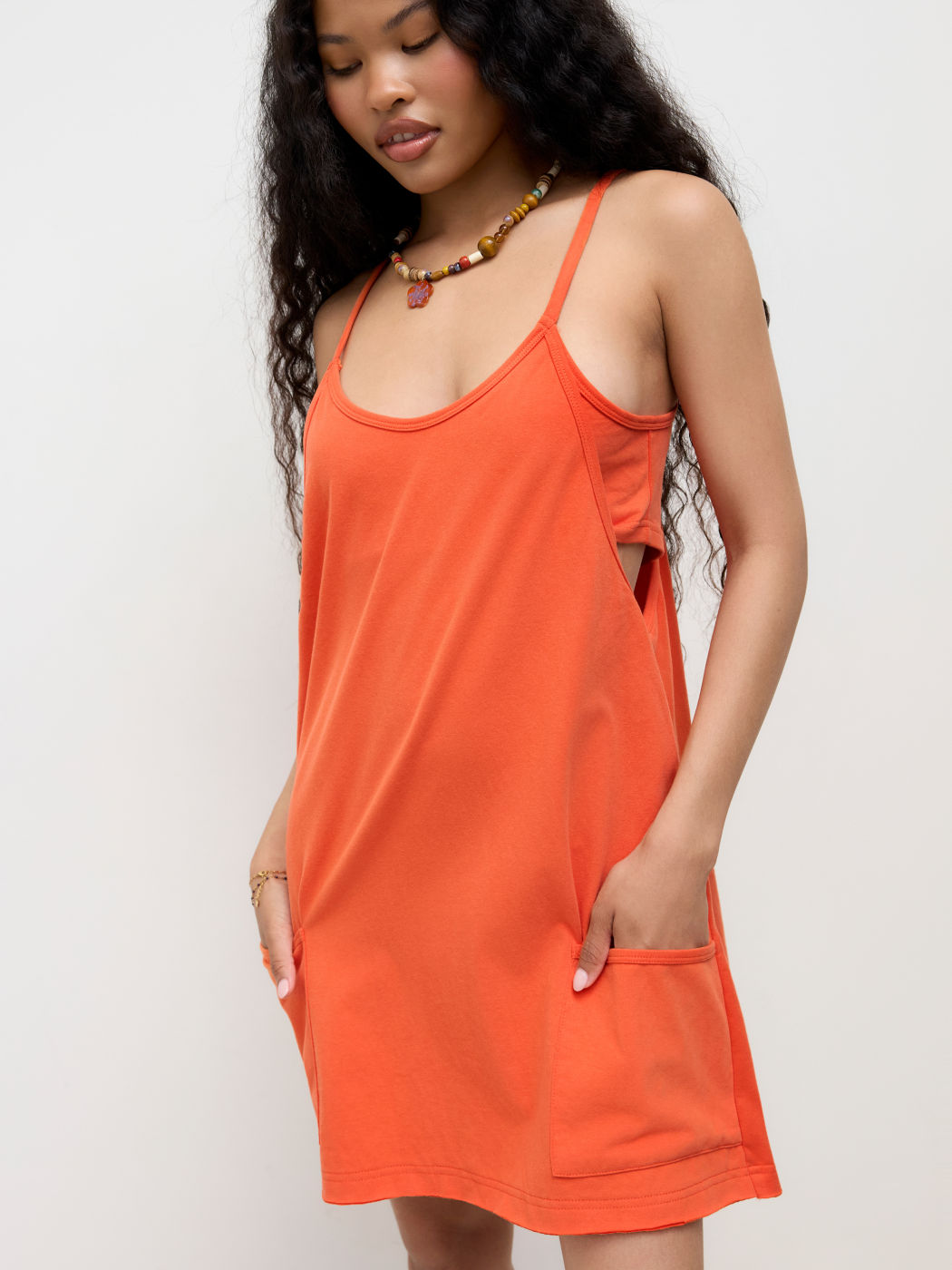Cotton-blend Cut Out Pocket Cami Mini Dress