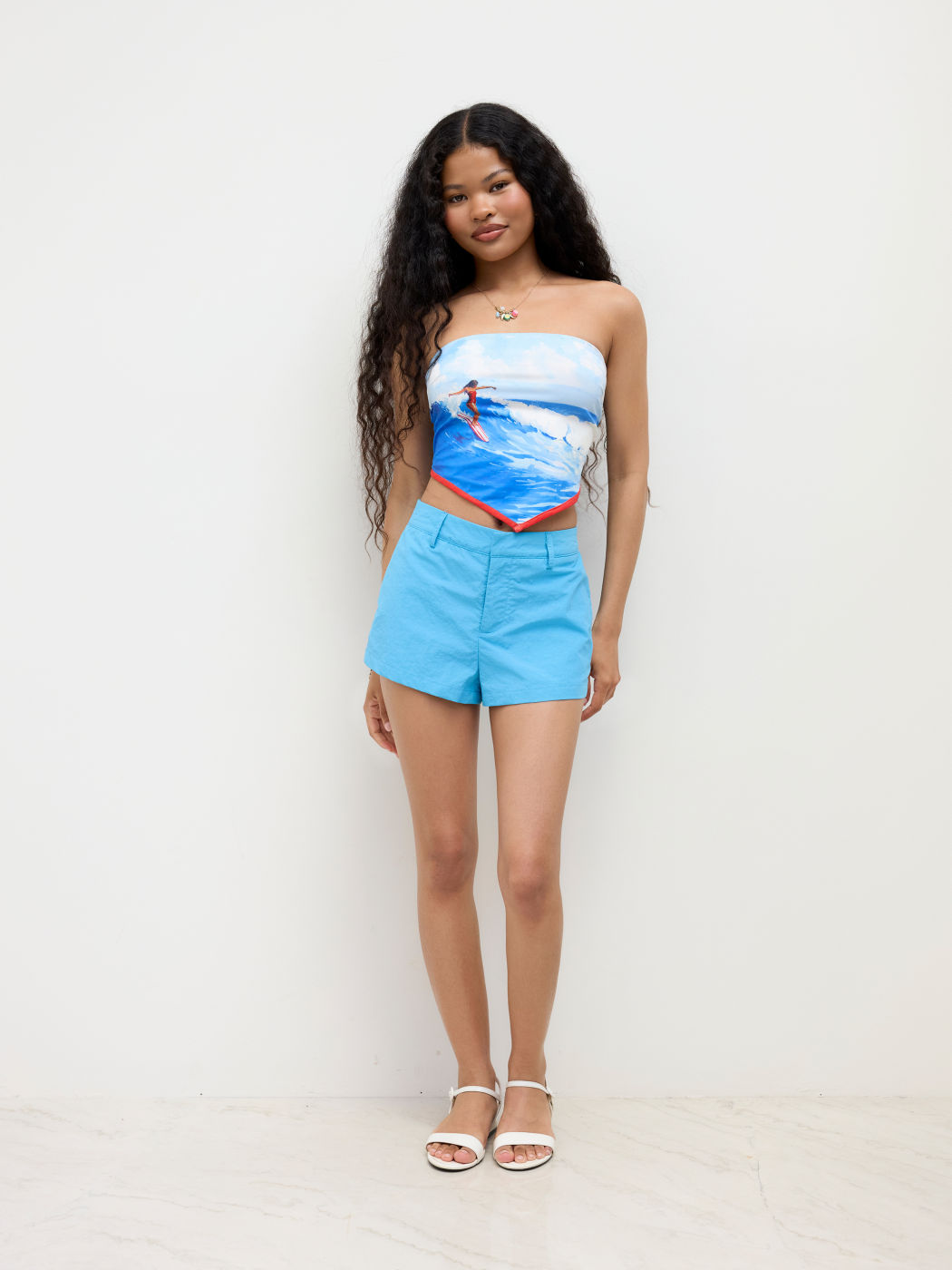 Surfing Girl Asymmetrical Hem Shirred Bandeau Top