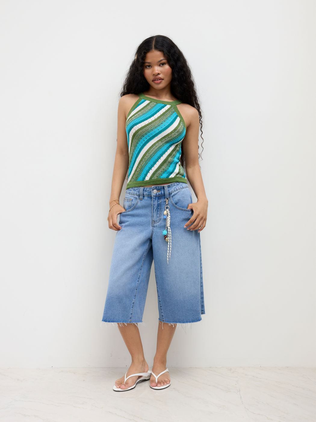 Knit Stripe Contrasting Binding Cami Crop Top