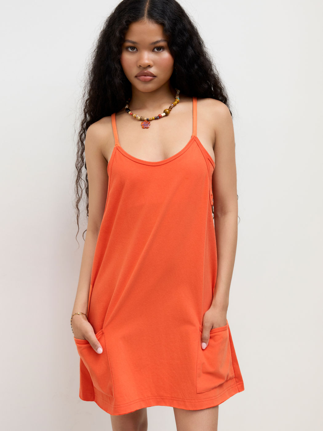 Cotton-blend Cut Out Pocket Cami Mini Dress