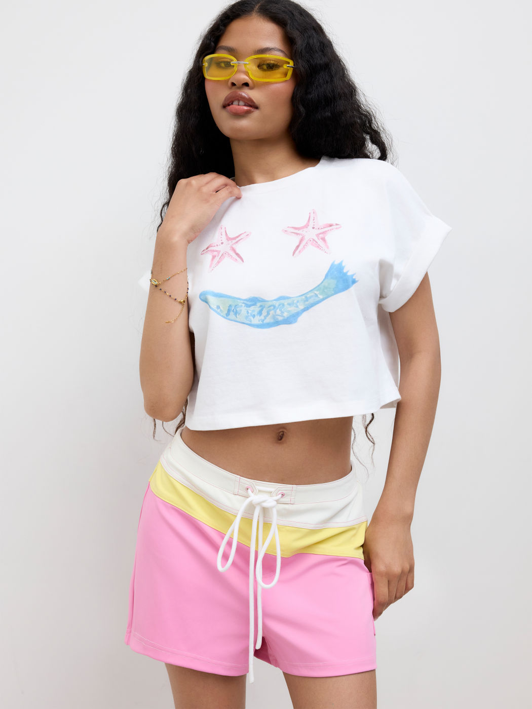 Cotton-blend Smile Starfish Graphic Oversized Tee