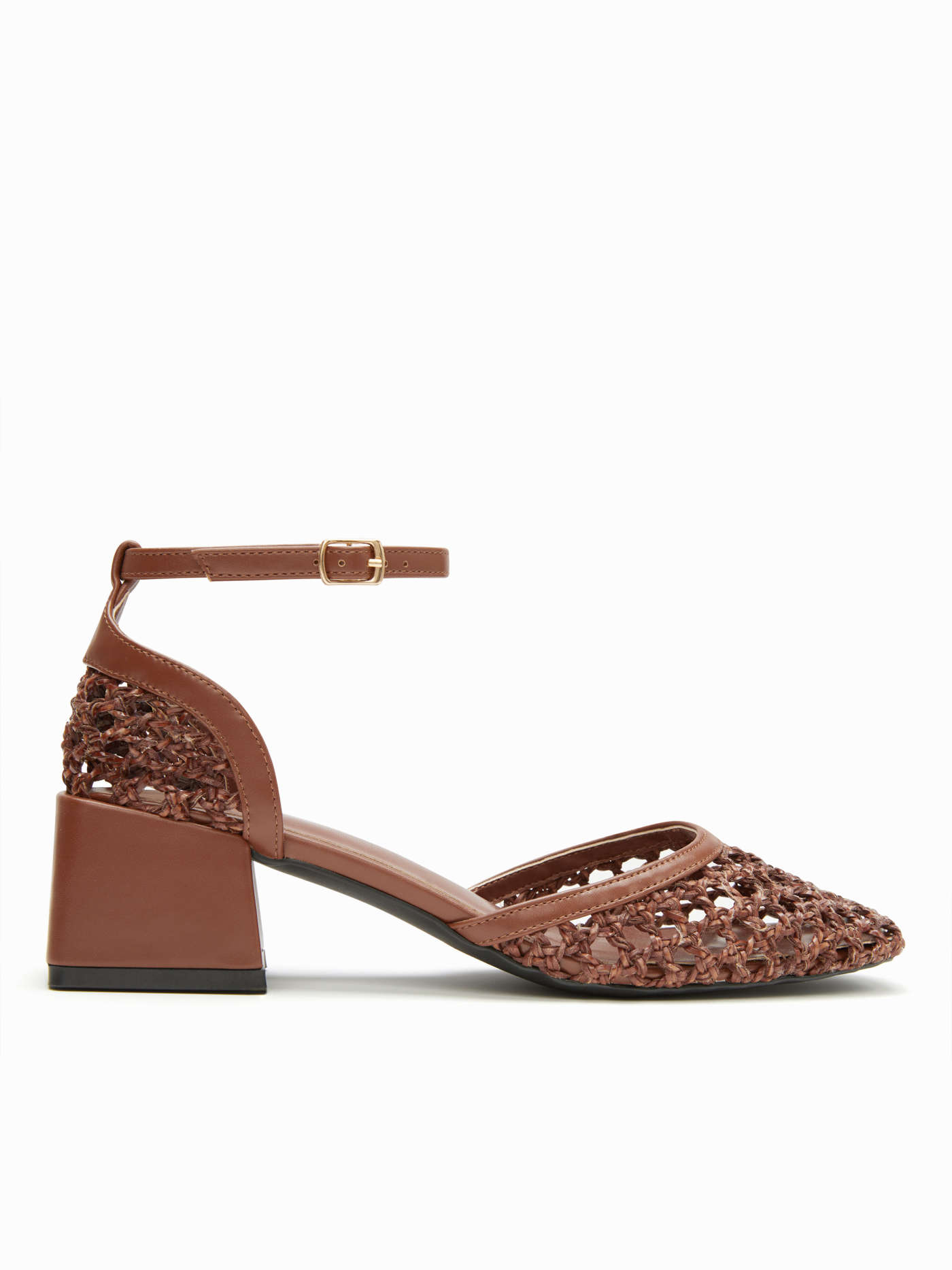 WOVEN STRAP CHUNKY HEELS