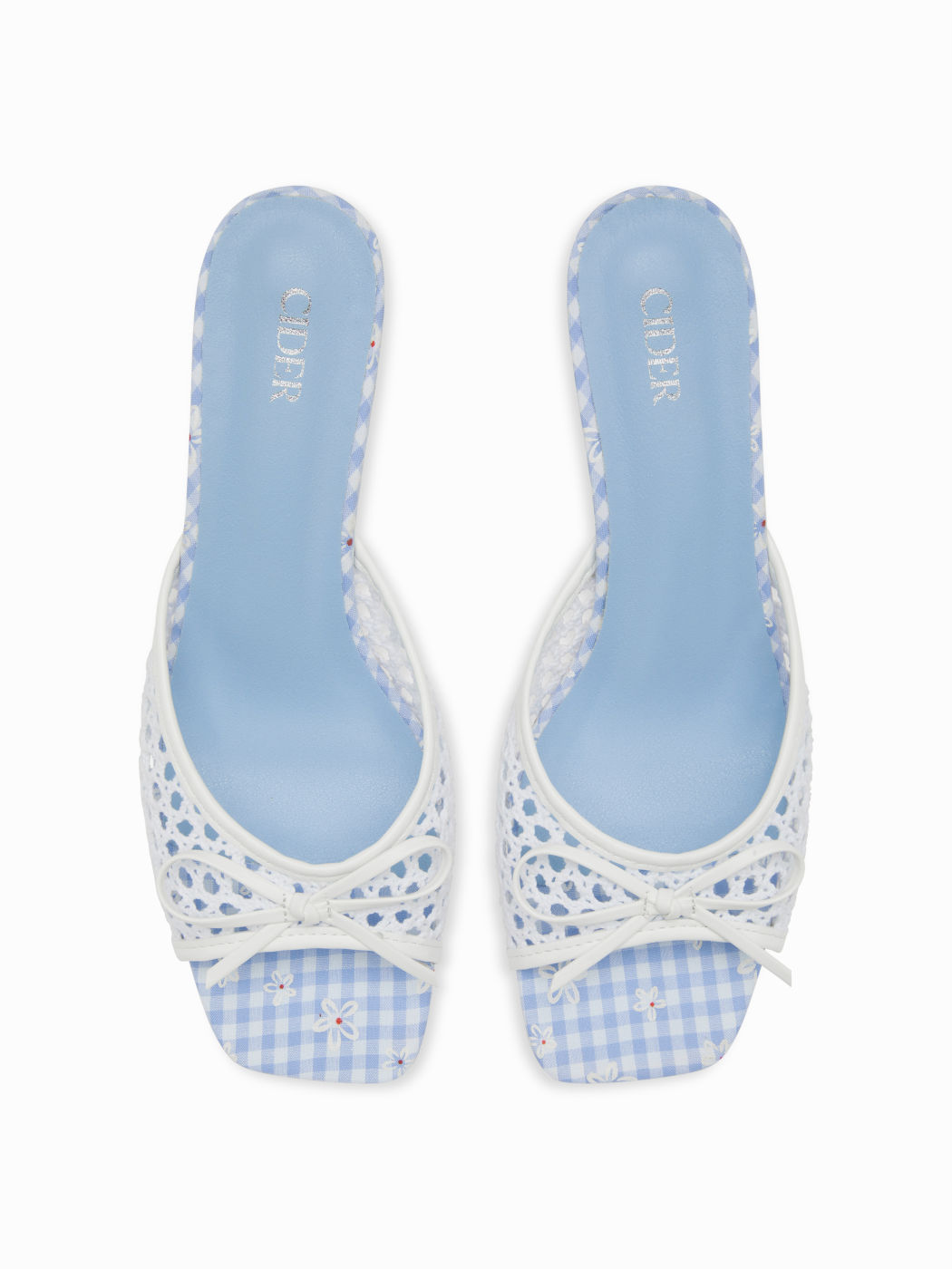 FLOWER & PLAID & BOWKNOT WOVEN HEELED SANDALS