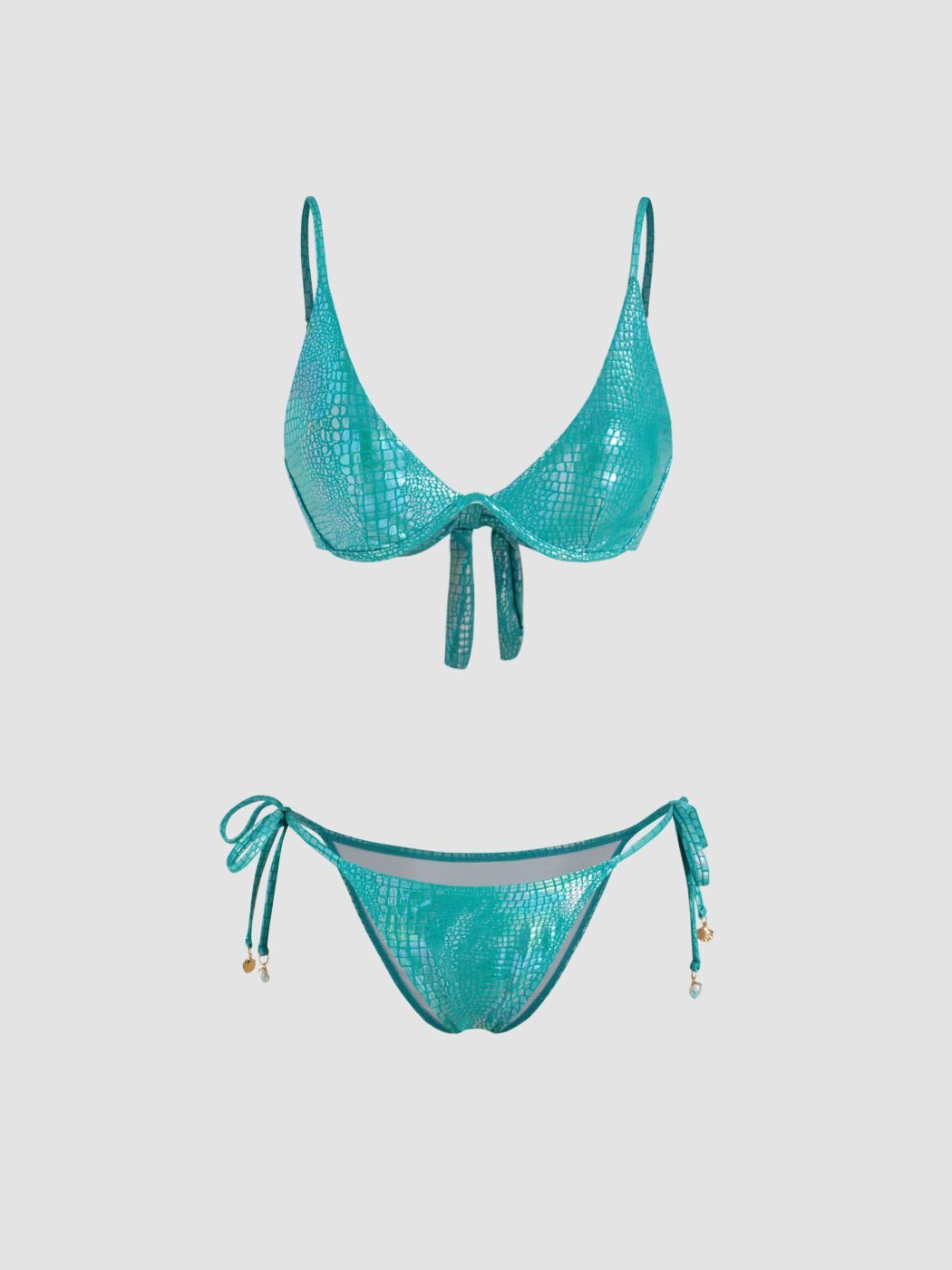 Set bikini con scollo a V con motivo a coccodrillo e nodo laterale