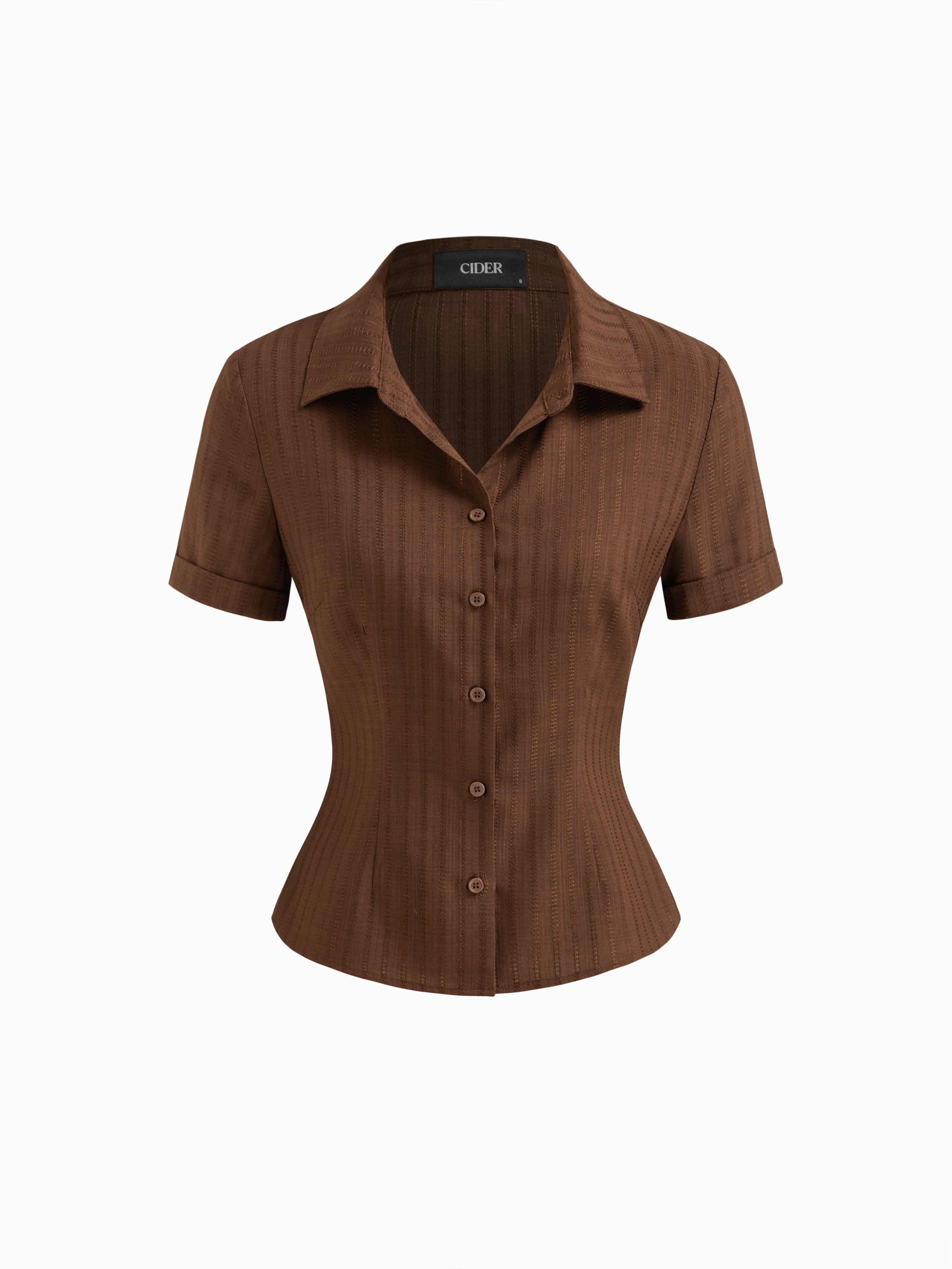 Woven Polo Collar Texture Button Up Shirt For Work