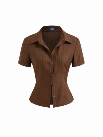 Polo Collar Texture Button Up Shirt