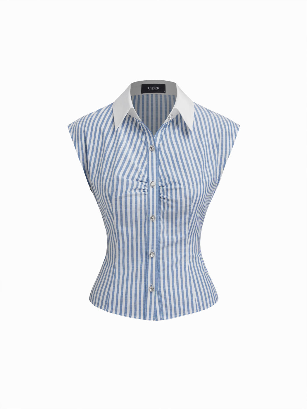 Camicia a righe con colletto in misto cotone, abbottonata e arricciata