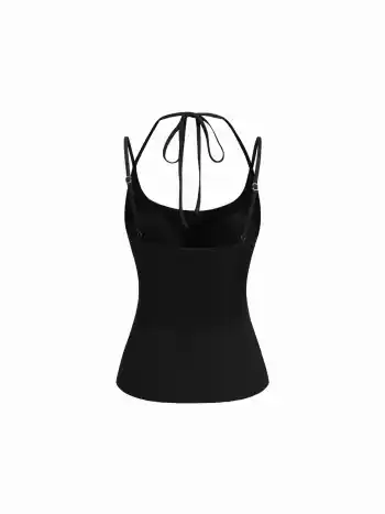 Built-in Bra U-neckline Stripe Knotted Cami Top