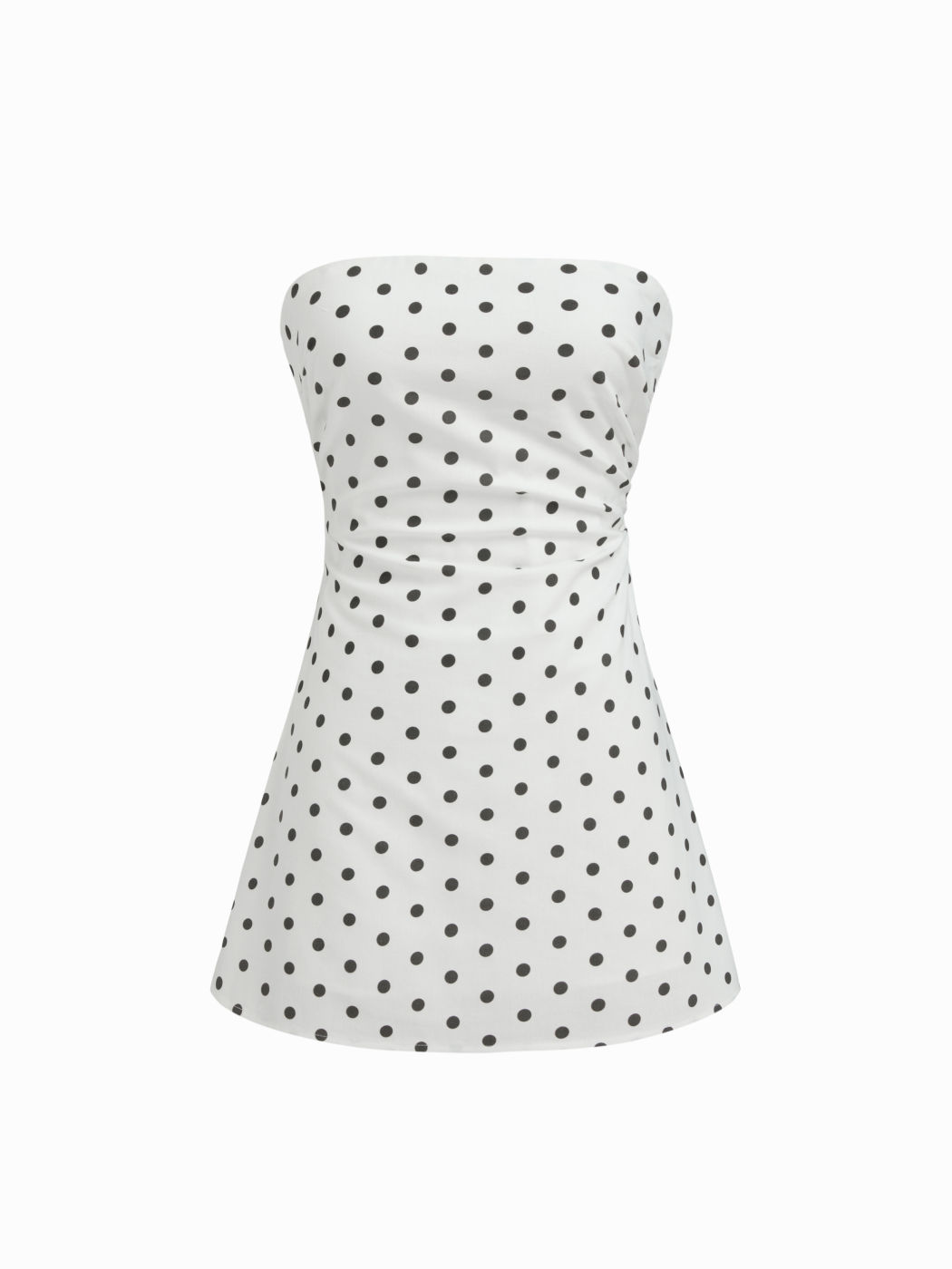 Linen-blend Polka Dot Shirred Bandeau Mini Dress