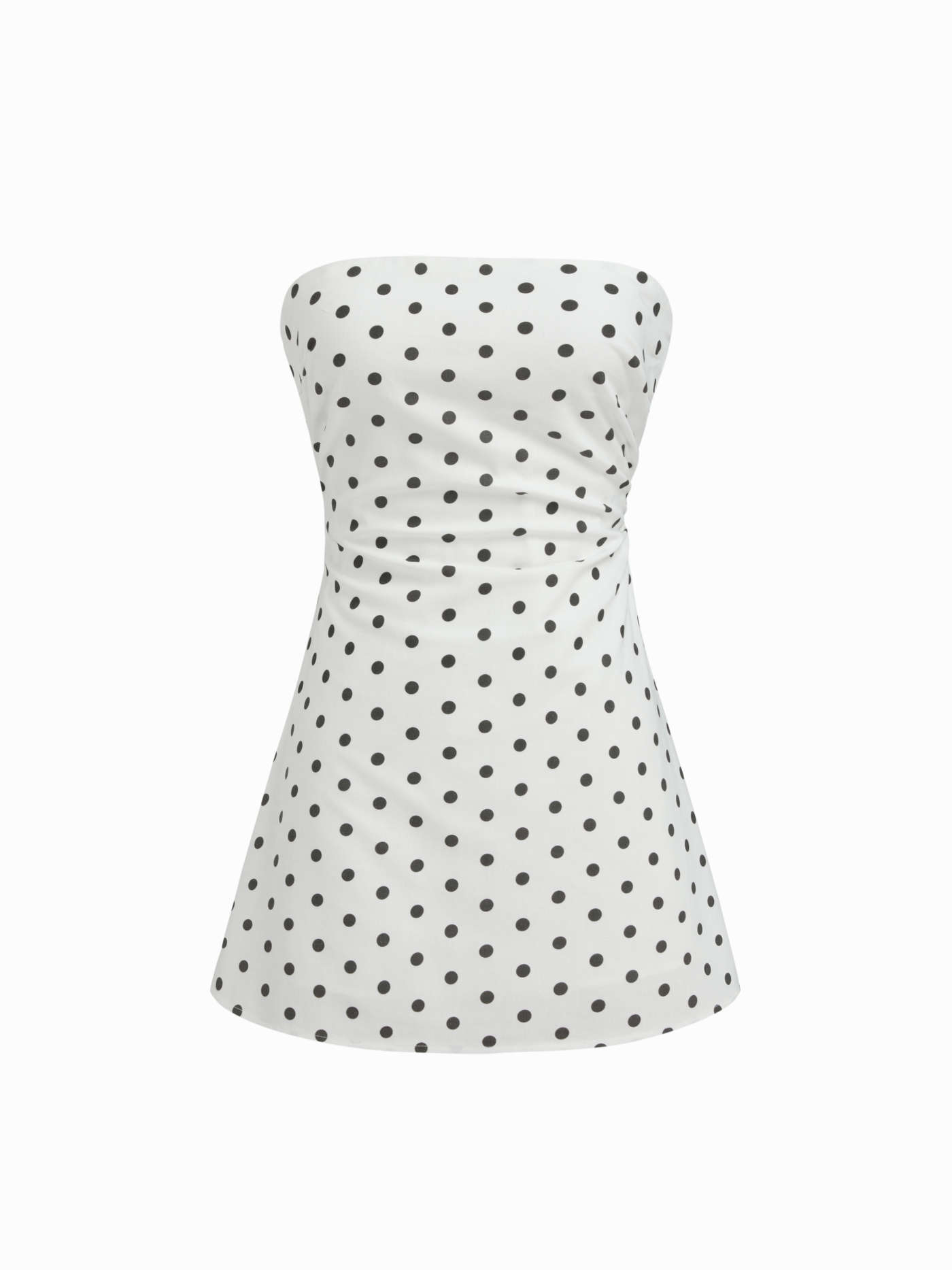 Linen-blend Polka Dot Shirred Bandeau Mini Dress