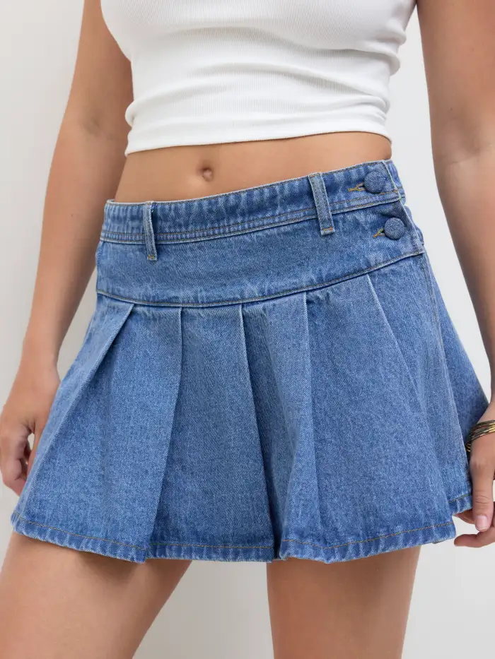 Y2K-Mini jupes en denim bleu à boutons coréens vintage pour femmes
