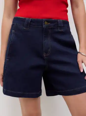 Dehnbare Cider-Denim-Mittelfalz-Taschenshorts