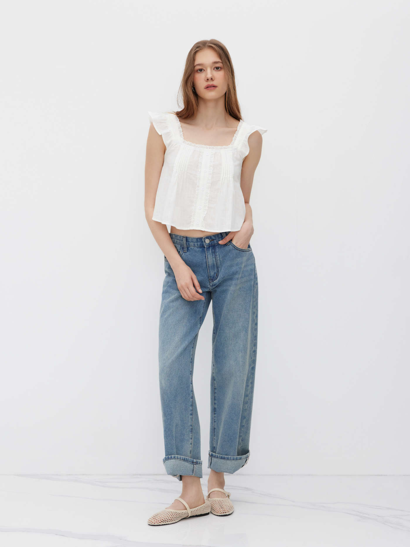 Woven Two Way Off-shoulder & Square Neck Pleated Blouse For Daily Casual Date