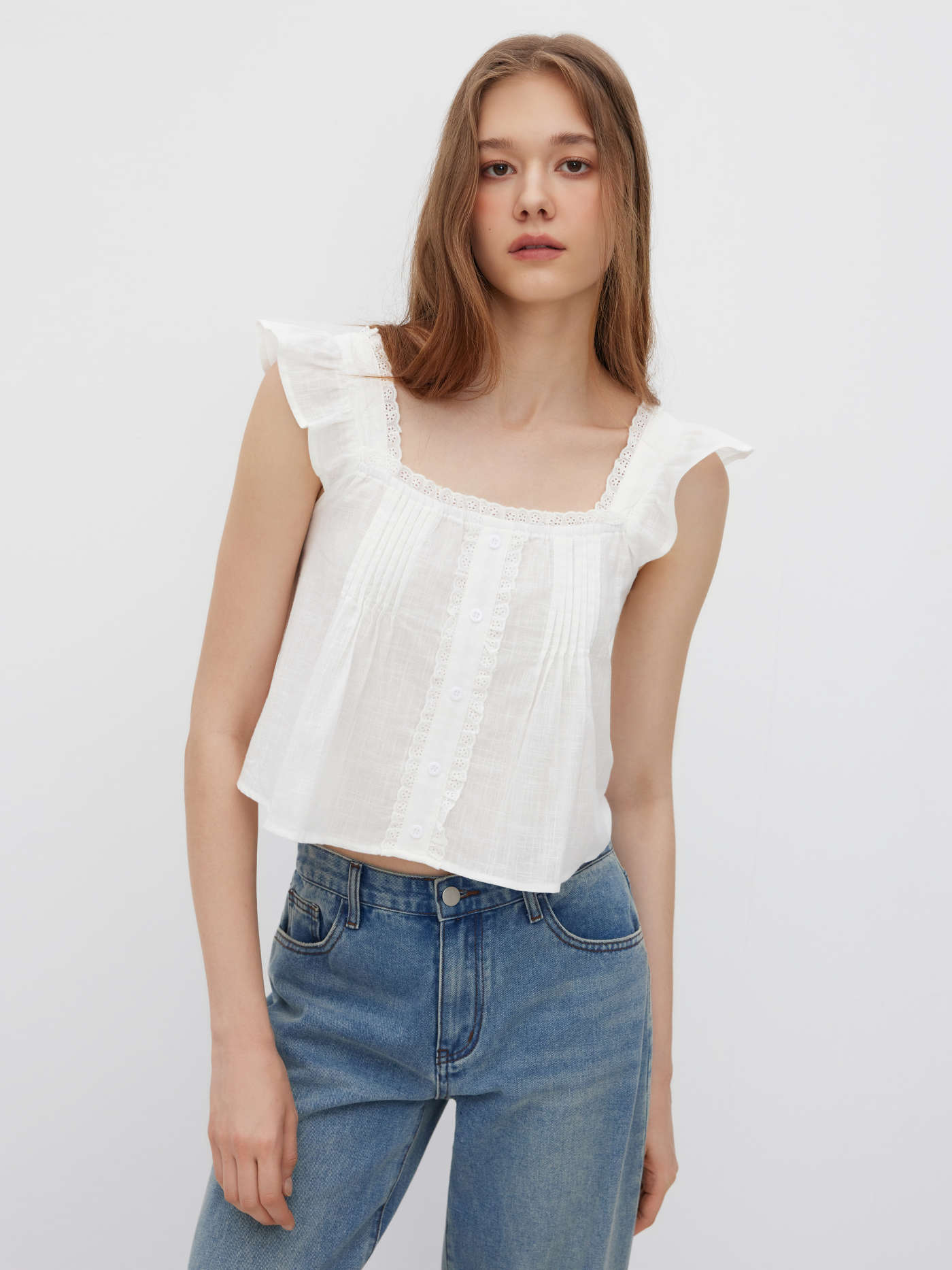 Two Way Off-shoulder & Square Neck Pleated Blouse
