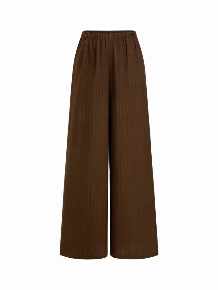 French Riviera Vacation Elastic Waist Wide Leg Trousers
