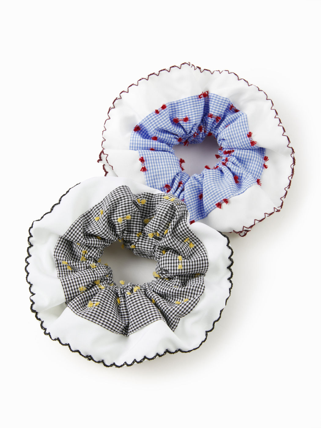 2 PEZZI SCRUNCHIE PER CAPELLI A DOPPIO STRATO A QUADRI E RICAMATI