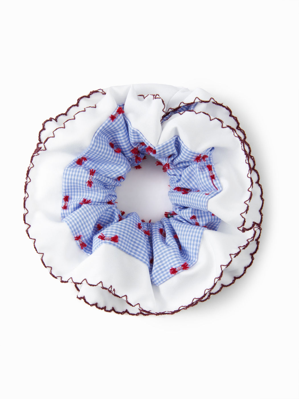 2 PEZZI SCRUNCHIE PER CAPELLI A DOPPIO STRATO A QUADRI E RICAMATI