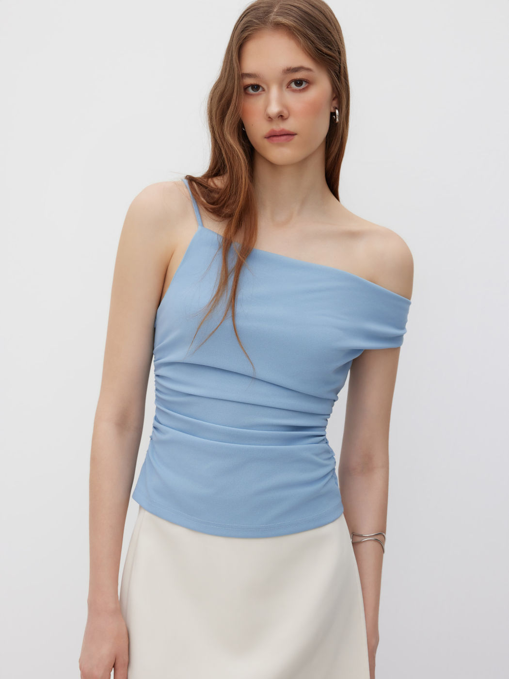 Asymmetrical Neck Ruched Cami Top