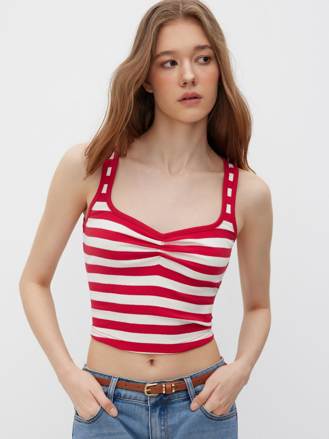 Baumwollmischung Sweetheart Streifen Crop Tank Top
