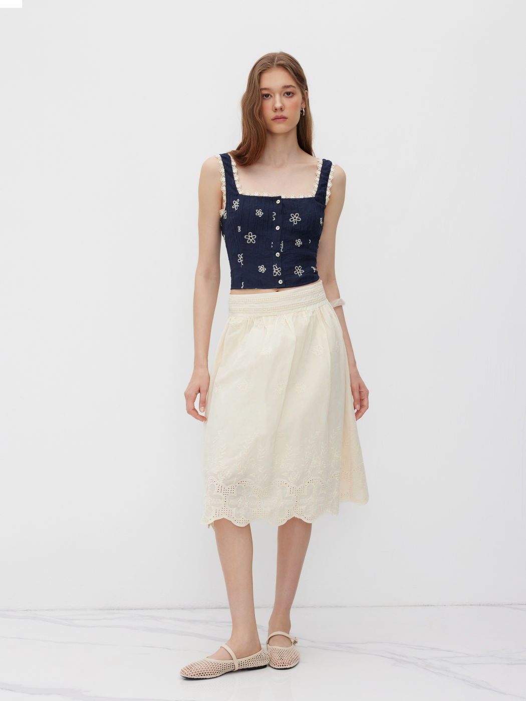Lace Trim Square Neck Floral Cami Top