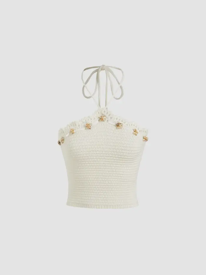 Sequin Lace Up Tassel Bandeau Top