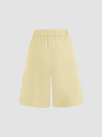 Linen-blend Mid Rise Solid Shorts