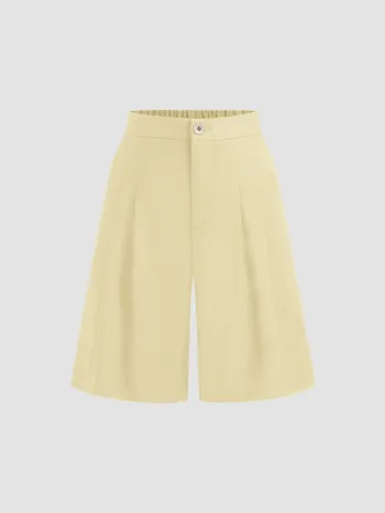 Linen-blend Mid Rise Solid Shorts