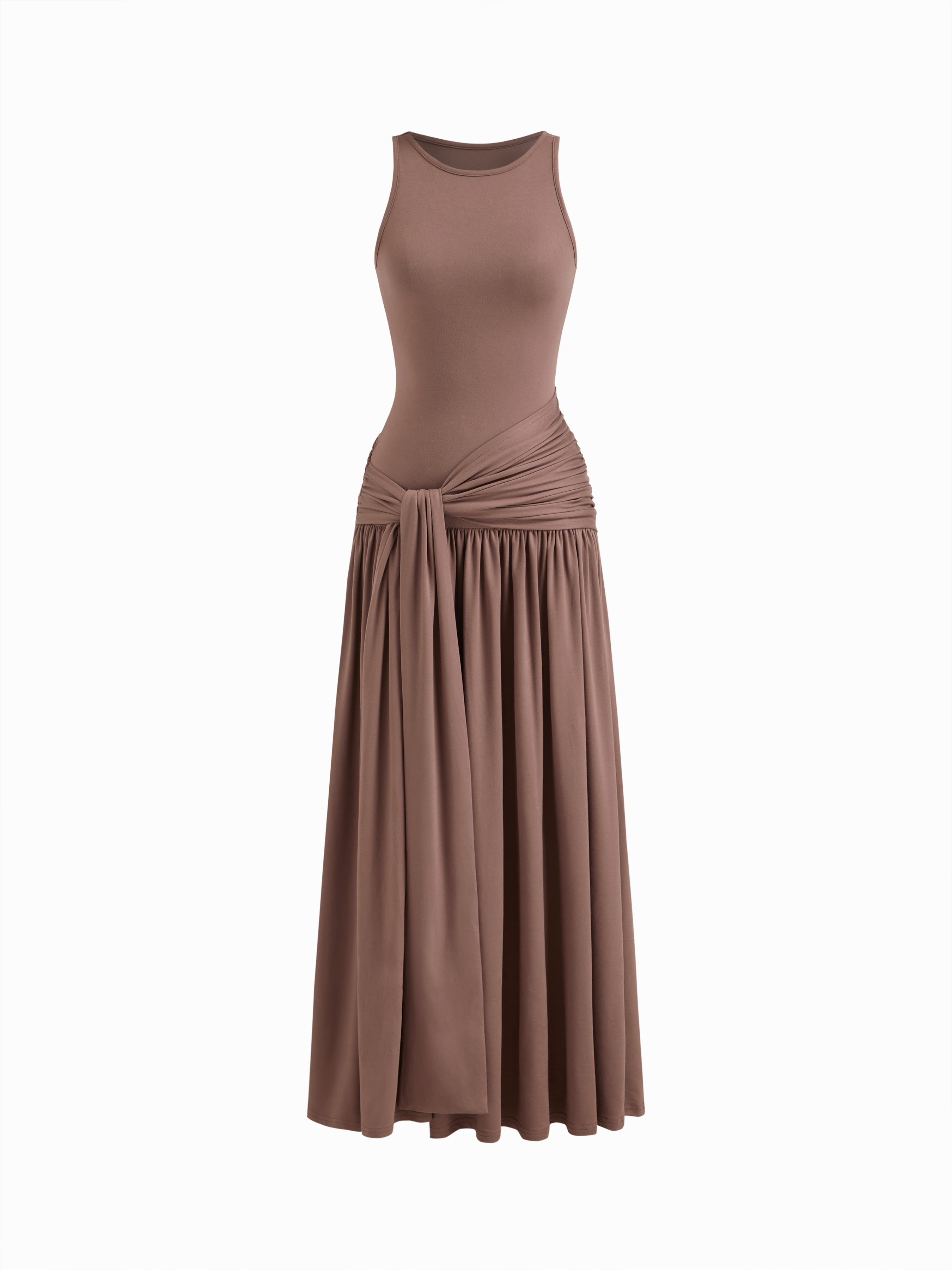 Knit Fabric Draped Ruched Tank Maxi Dress For Daily Casual