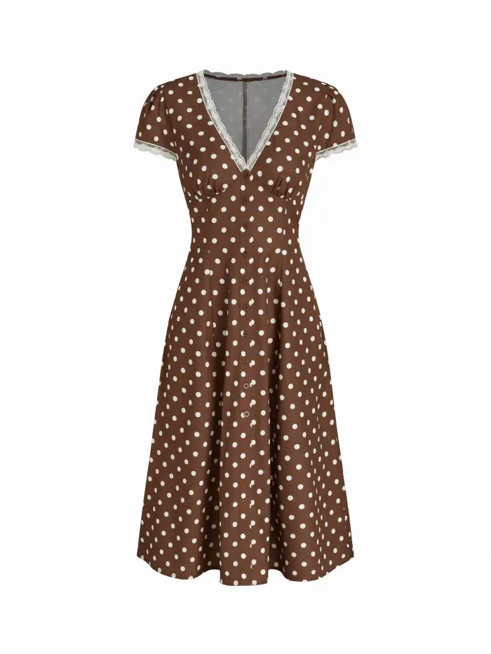 knee length dresses for ladies Call My Lover Lace Slip Mini Dress | Brown Polka Dot | Womens main image 0