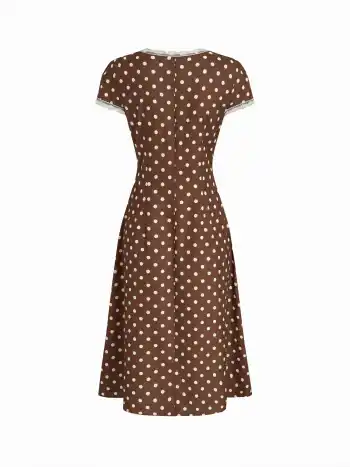 V-Ausschnitt Mit Polkadots Und Spitze Verzierter Midikleid