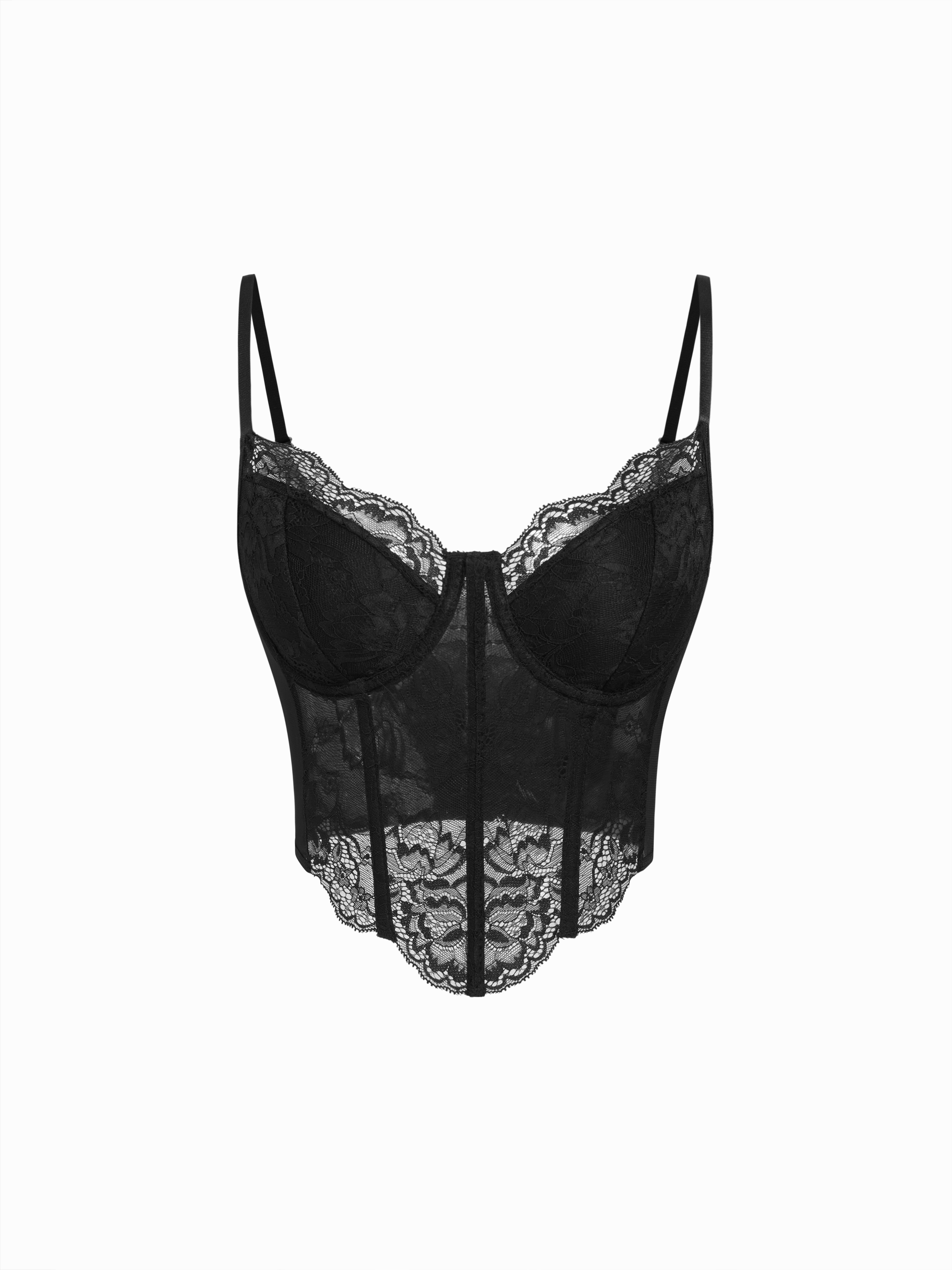 レース レース花柄シースルーボディスーツ For デイリーカジュアル