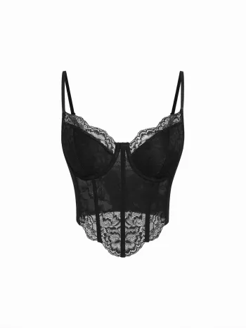 Top Cami Crop Corsetto con Scollo a V in Pizzo