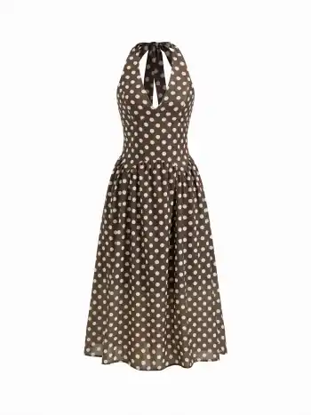Midi-Kleid mit Halterhals und Polkadots