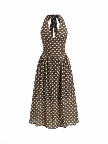 Midi-Kleid mit Halterhals und Polkadots