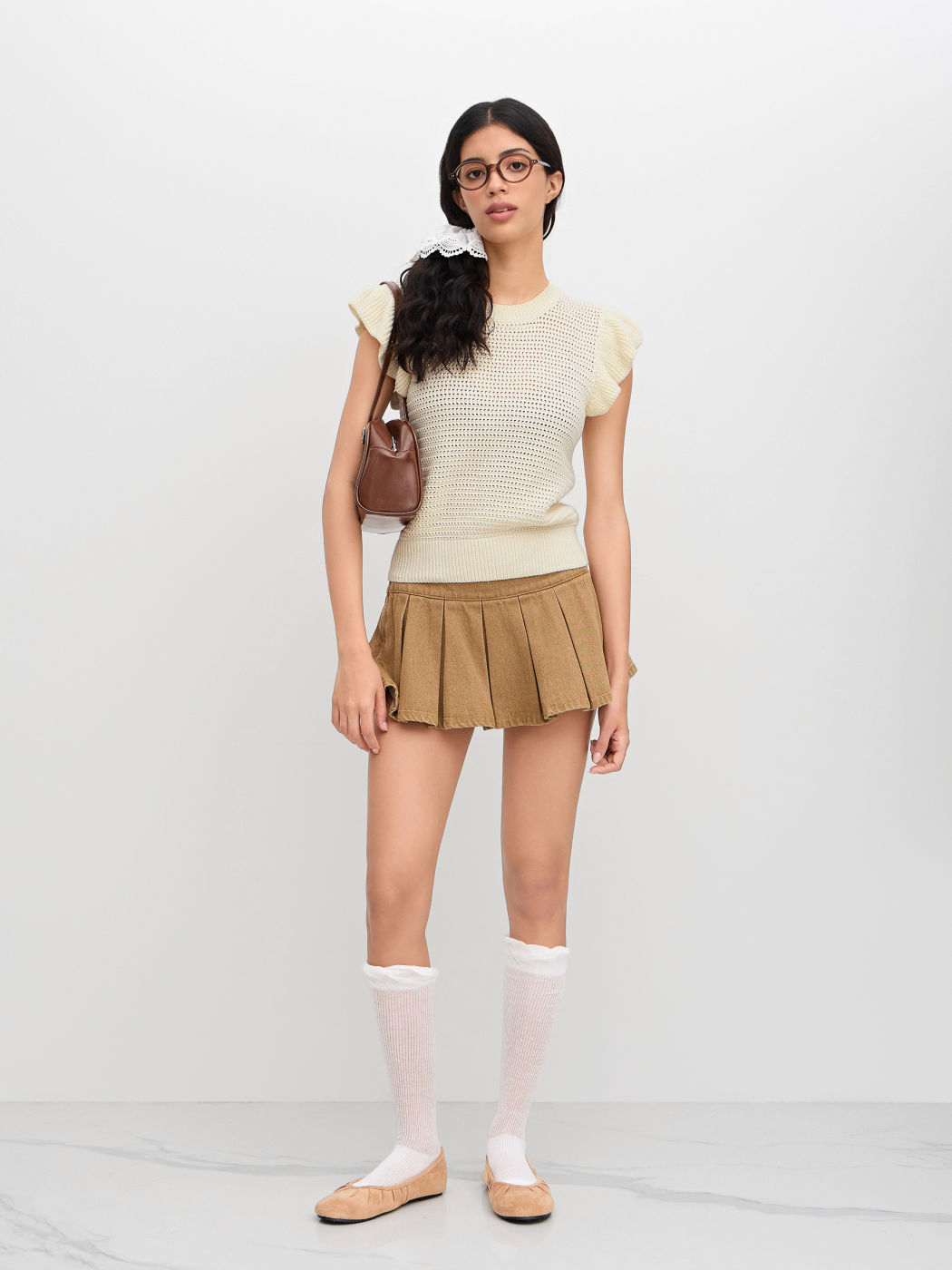 Knit Round Neckline Lettuce Trim Hollow Out Vest